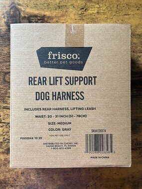 New! Frisco Rear Lift Support Dog Harness Medium Gray Mobility Aid for Dog